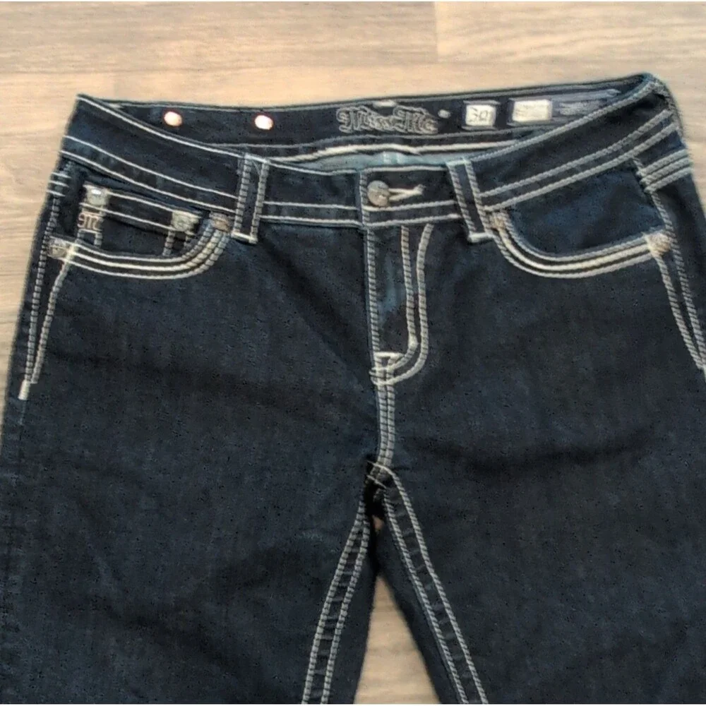 Miss Me Dark Blue Embellished Studded Bootcut Women's Jeans - Size 30 Regular - Picture 2 of 11